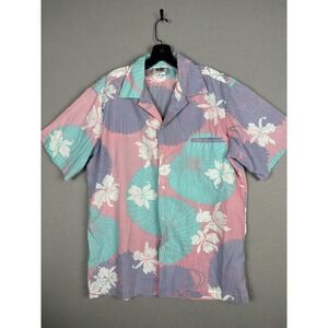 Hilo Hattie Shirt Mens Large Multicolor Hawaiian Floral Aloha Made In Hawaii